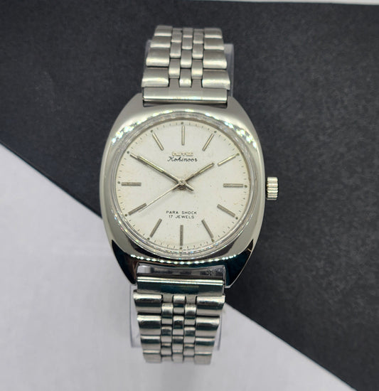 Vintage Original HMT Kohinoor Hand Winding 17 Jewels White Face Silver Bracelet Men's Wrist Watch F09