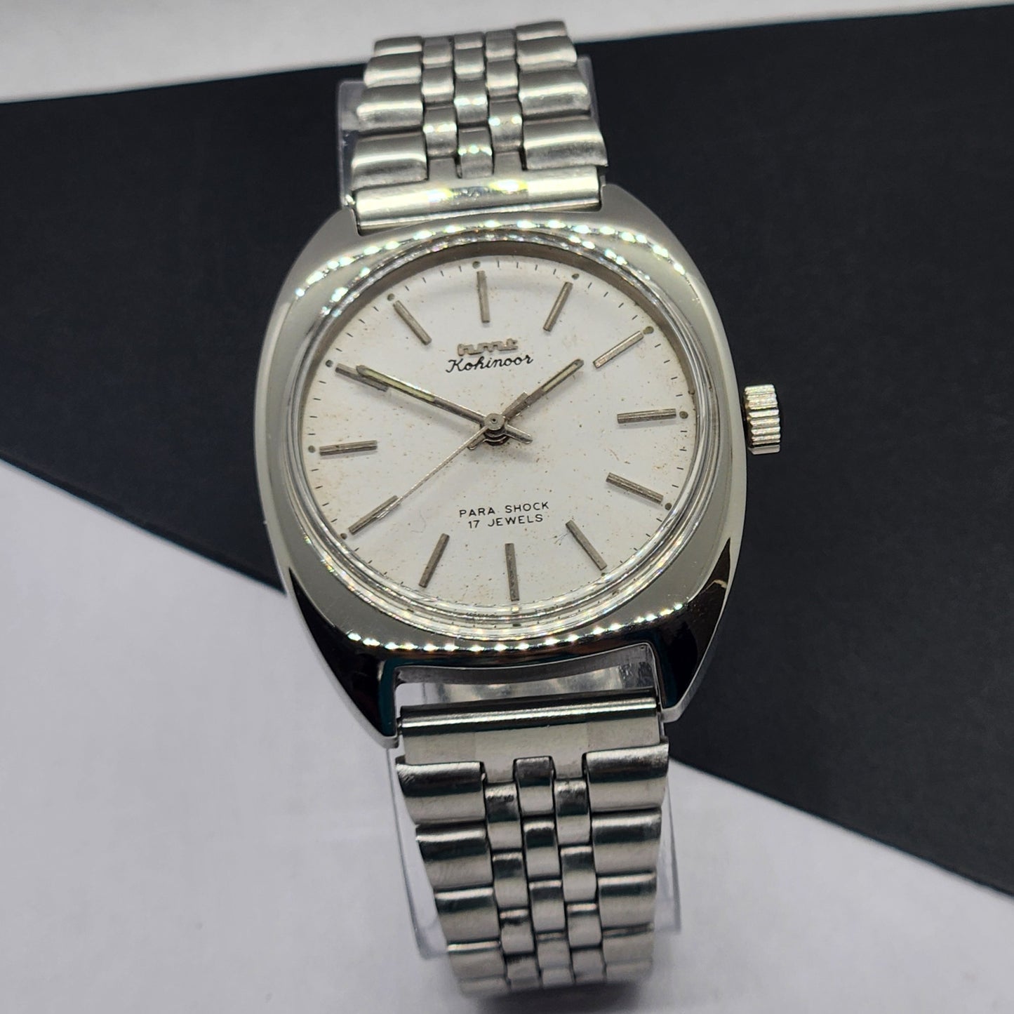Vintage Original HMT Kohinoor Hand Winding 17 Jewels White Face Silver Bracelet Men's Wrist Watch F09