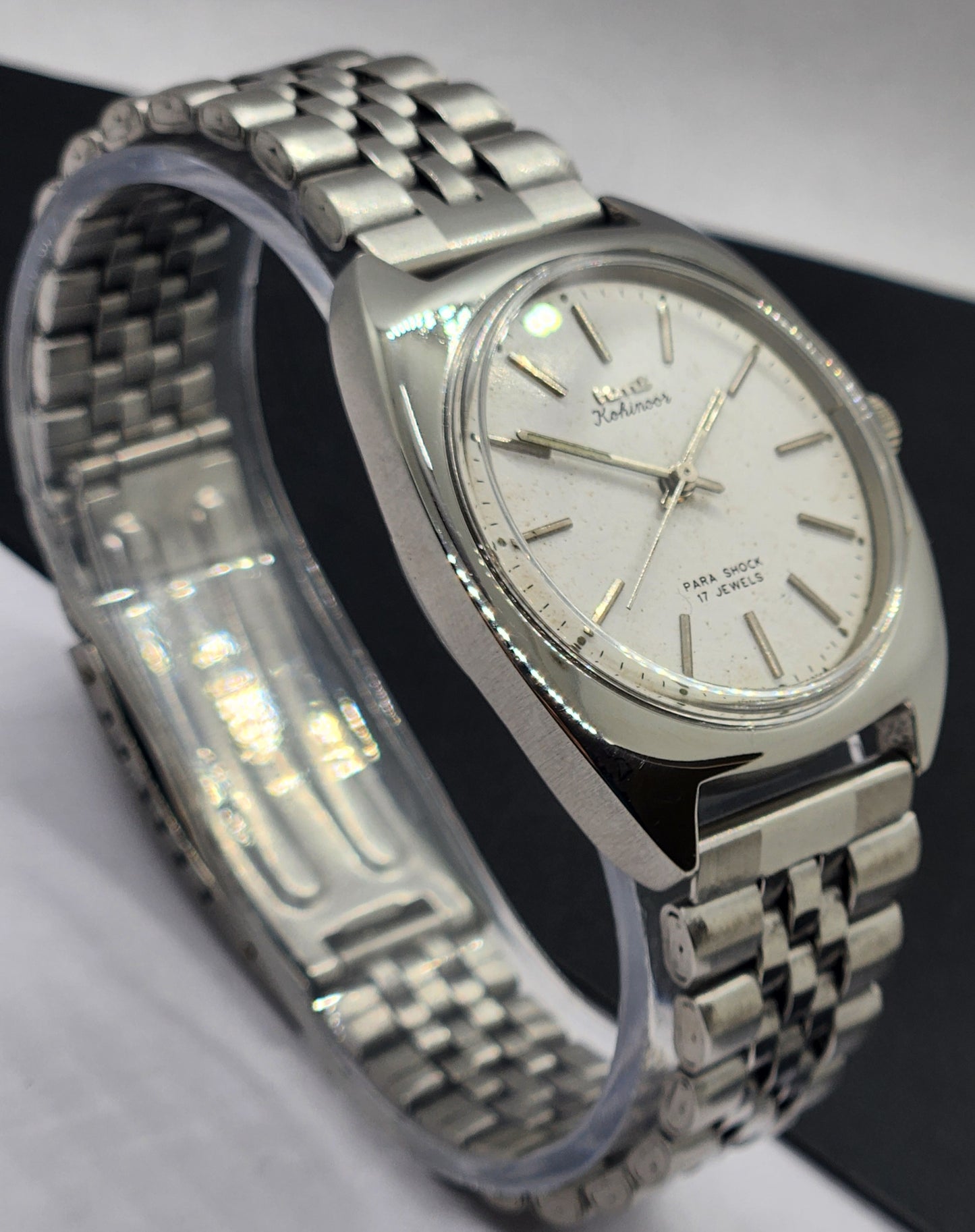 Vintage Original HMT Kohinoor Hand Winding 17 Jewels White Face Silver Bracelet Men's Wrist Watch F09