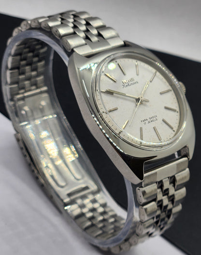 Vintage Original HMT Kohinoor Hand Winding 17 Jewels White Face Silver Bracelet Men's Wrist Watch F09