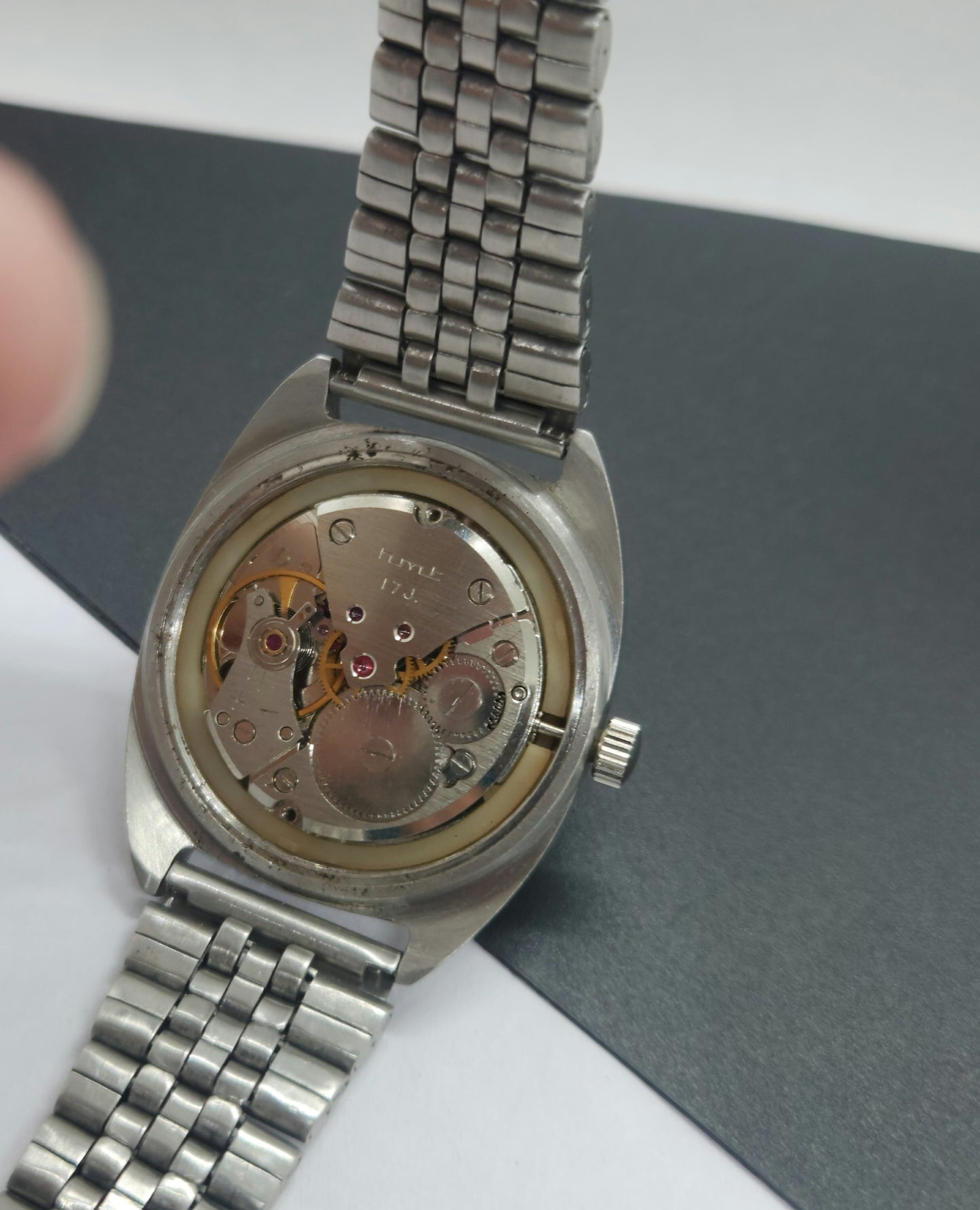Vintage Original HMT Kohinoor Hand Winding 17 Jewels White Face Silver Bracelet Men's Wrist Watch F09