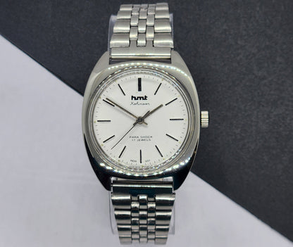 Vintage Original HMT Kohinoor Hand Winding 17 Jewels White Face Silver Bracelet Men's Wrist Watch F10