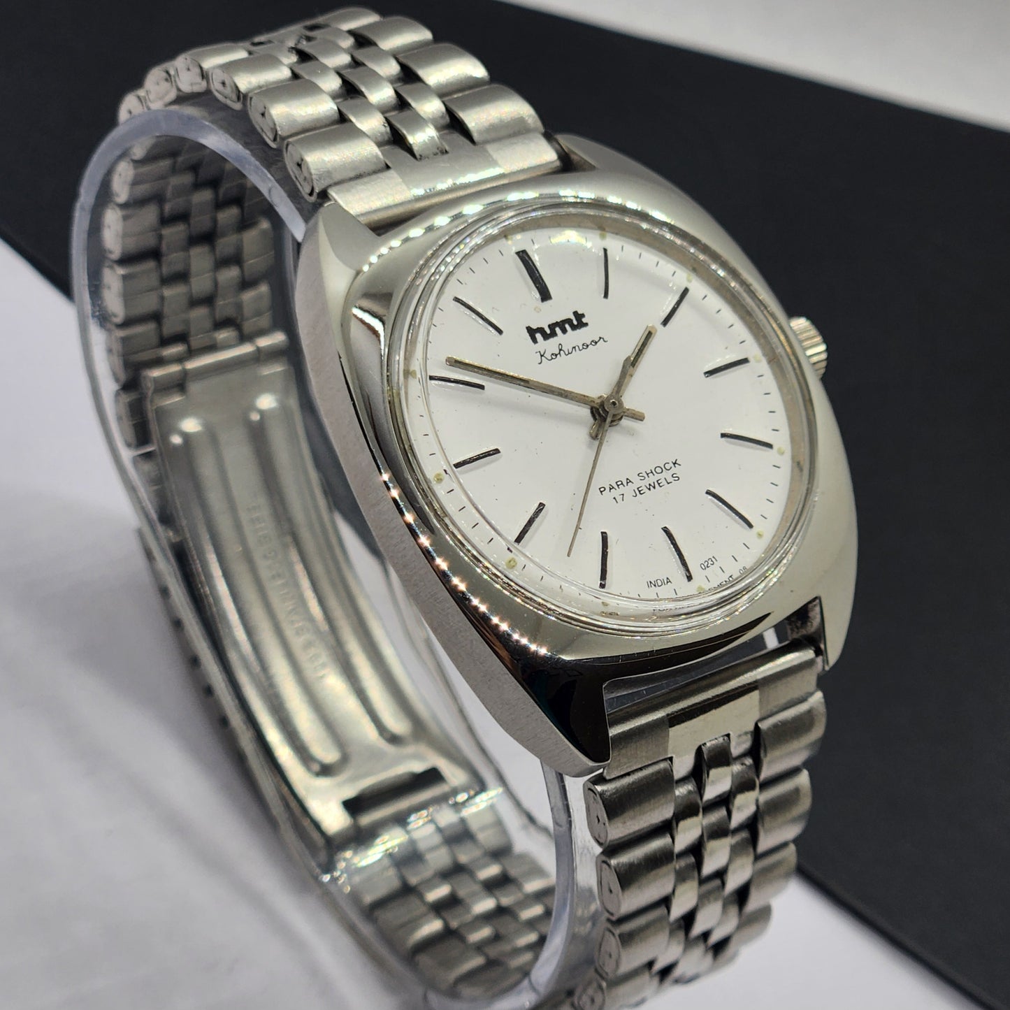 Vintage Original HMT Kohinoor Hand Winding 17 Jewels White Face Silver Bracelet Men's Wrist Watch F10