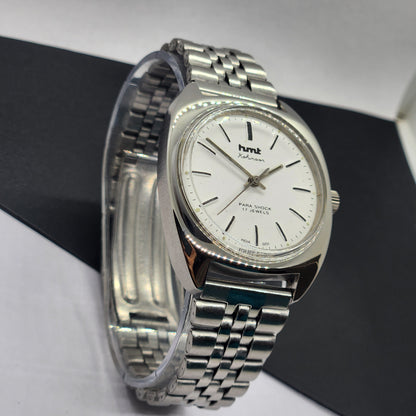 Vintage Original HMT Kohinoor Hand Winding 17 Jewels White Face Silver Bracelet Men's Wrist Watch F10
