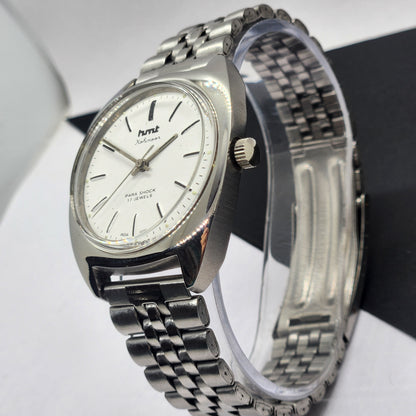 Vintage Original HMT Kohinoor Hand Winding 17 Jewels White Face Silver Bracelet Men's Wrist Watch F10