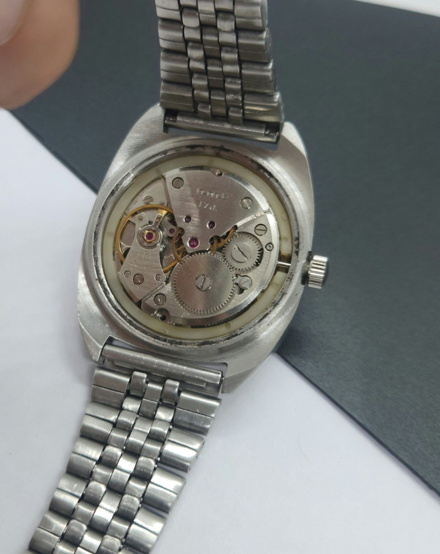 Vintage Original HMT Kohinoor Hand Winding 17 Jewels White Face Silver Bracelet Men's Wrist Watch F10