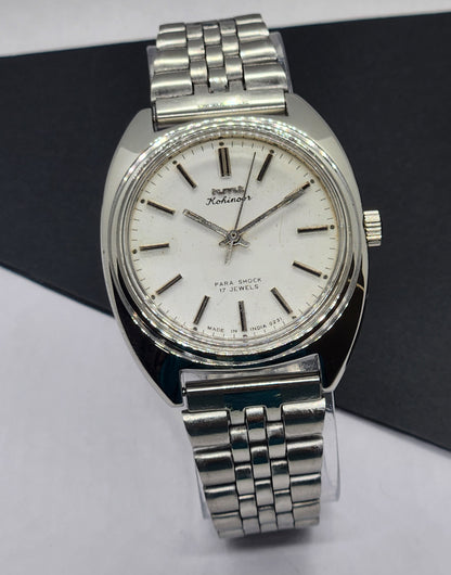 Vintage Original HMT Kohinoor Hand Winding 17 Jewels White Face Silver Bracelet Men's Wrist Watch F11