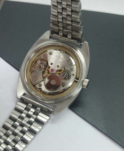 Vintage Original HMT Kohinoor Hand Winding 17 Jewels White Face Silver Bracelet Men's Wrist Watch F12
