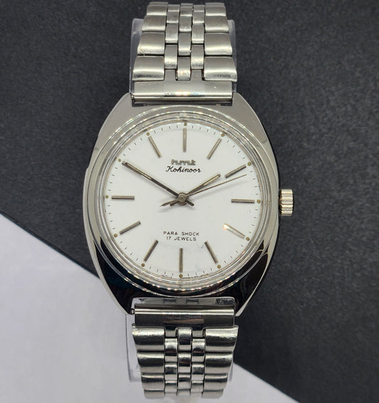Vintage Original HMT Kohinoor Hand Winding 17 Jewels White Face Silver Jubilee Bracelet Men's Wrist Watch F13