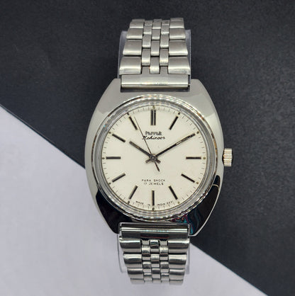 Vintage Original HMT Kohinoor Hand Winding 17 Jewels White Face Silver Bracelet Men's Wrist Watch F14