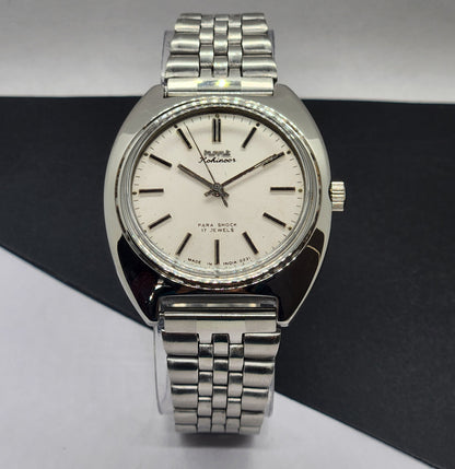Vintage Original HMT Kohinoor Hand Winding 17 Jewels White Face Silver Bracelet Men's Wrist Watch F14