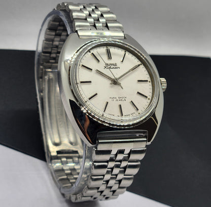 Vintage Original HMT Kohinoor Hand Winding 17 Jewels White Face Silver Bracelet Men's Wrist Watch F14