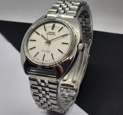 Vintage Original HMT Kohinoor Hand Winding 17 Jewels White Face Silver Bracelet Men's Wrist Watch F14