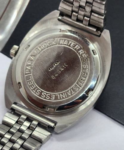 Vintage Original HMT Kohinoor Hand Winding 17 Jewels White Face Silver Bracelet Men's Wrist Watch F14