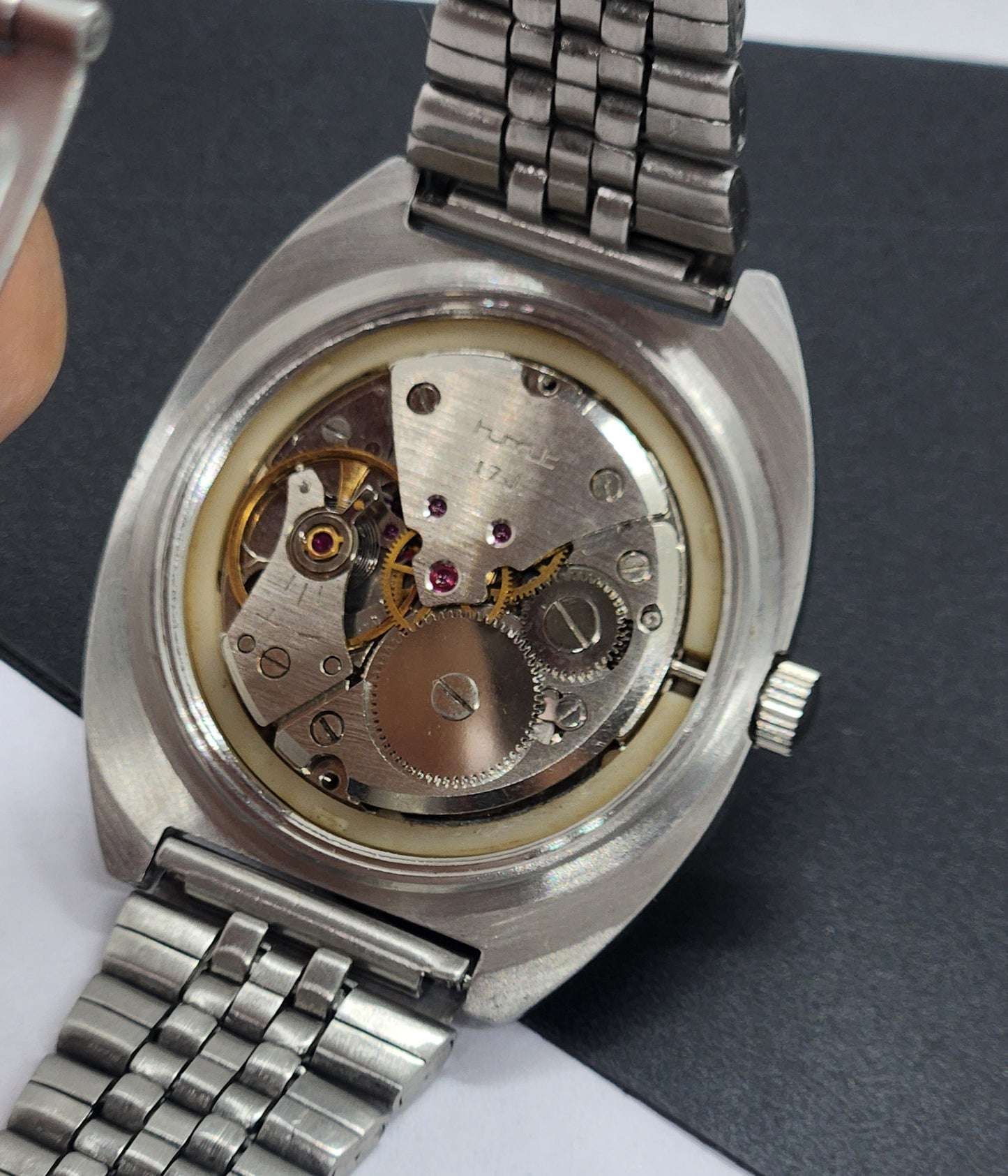 Vintage Original HMT Kohinoor Hand Winding 17 Jewels White Face Silver Bracelet Men's Wrist Watch F14
