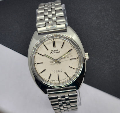 Vintage Original HMT Kohinoor Hand Winding 17 Jewels White Face Silver Bracelet Men's Wrist Watch F15