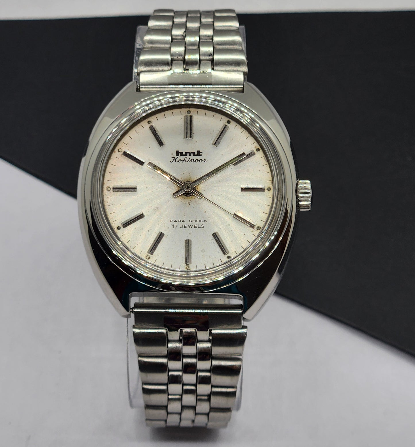 Vintage Original HMT Kohinoor Hand Winding 17 Jewels White Face Silver Bracelet Men's Wrist Watch F17