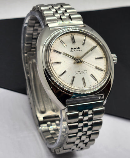 Vintage Original HMT Kohinoor Hand Winding 17 Jewels White Face Silver Bracelet Men's Wrist Watch F17