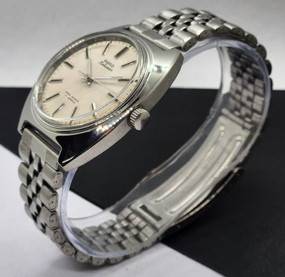 Vintage Original HMT Kohinoor Hand Winding 17 Jewels White Face Silver Bracelet Men's Wrist Watch F18