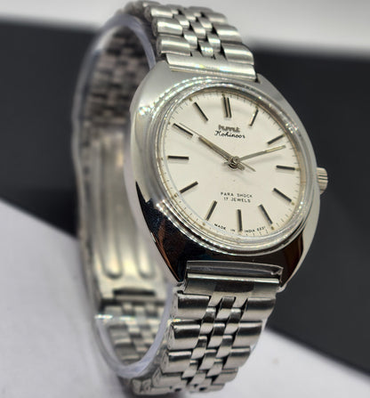 Vintage Original HMT Kohinoor Hand Winding 17 Jewels White Face Silver Bracelet Men's Wrist Watch F19
