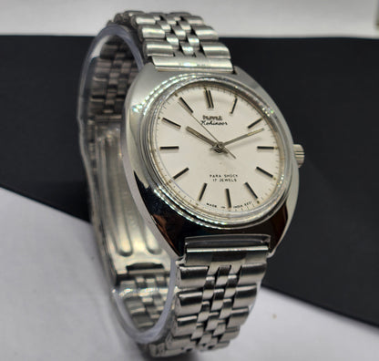 Vintage Original HMT Kohinoor Hand Winding 17 Jewels White Face Silver Bracelet Men's Wrist Watch F19