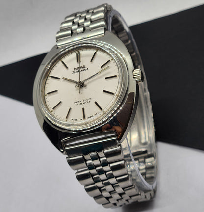 Vintage Original HMT Kohinoor Hand Winding 17 Jewels White Face Silver Bracelet Men's Wrist Watch F19