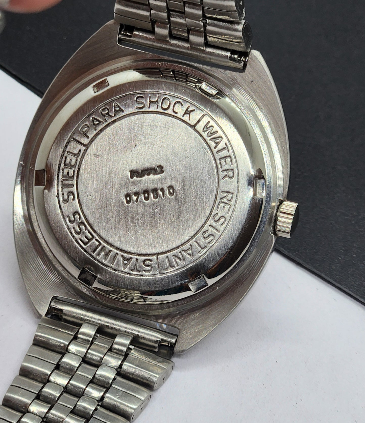 Vintage Original HMT Kohinoor Hand Winding 17 Jewels White Face Silver Bracelet Men's Wrist Watch F19