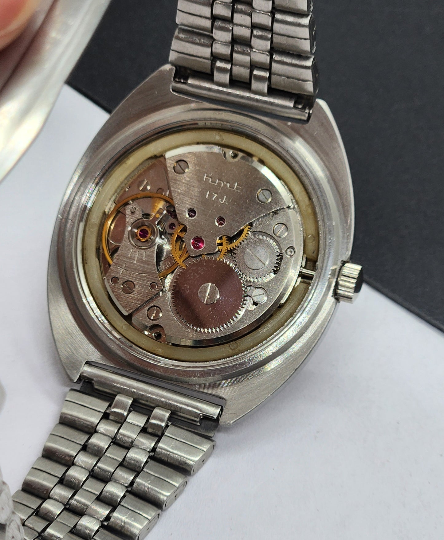 Vintage Original HMT Kohinoor Hand Winding 17 Jewels White Face Silver Bracelet Men's Wrist Watch F19