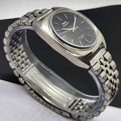 Vintage Original HMT Kohinoor Hand Winding 17 Jewels Black Face Silver Bracelet Men's Wrist Watch F20
