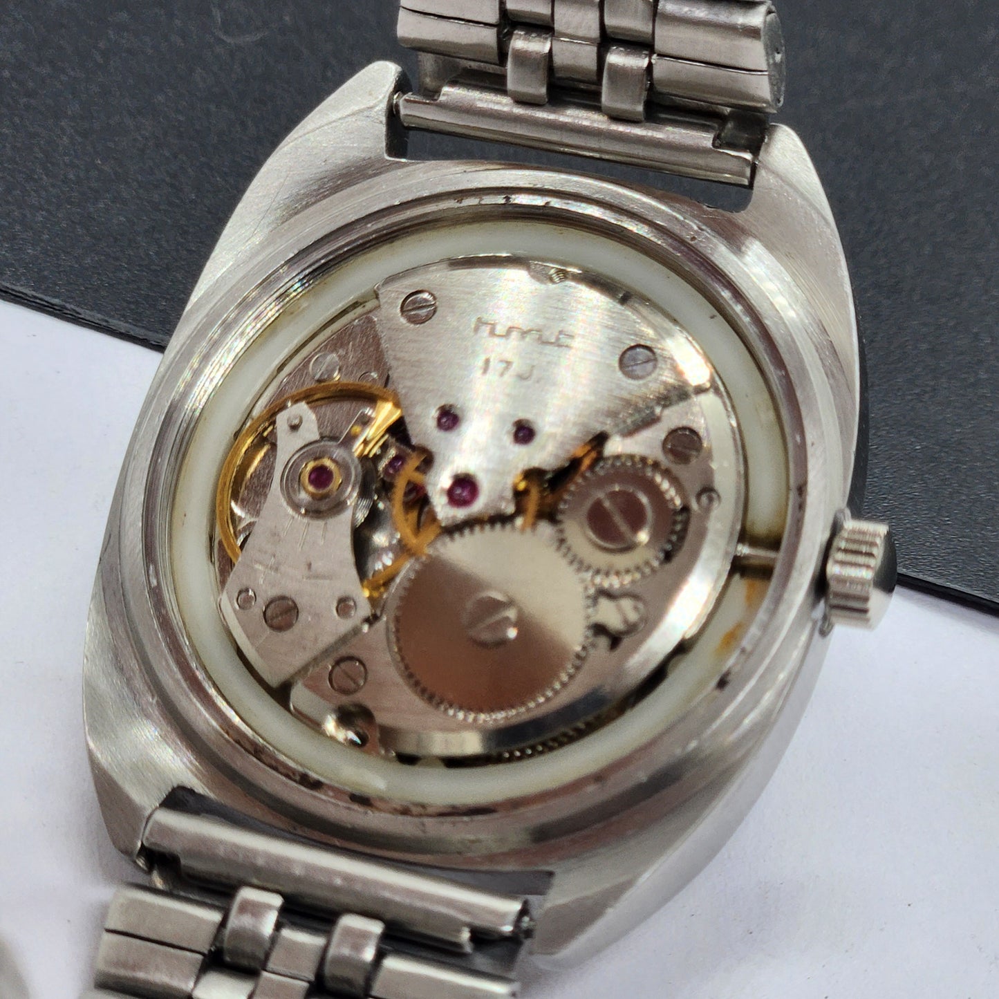 Vintage Original HMT Kohinoor Hand Winding 17 Jewels Black Face Silver Bracelet Men's Wrist Watch F20