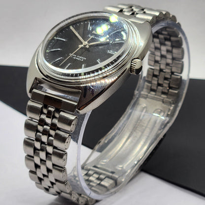 Vintage Original HMT Kohinoor Hand Winding 17 Jewels Black Face Silver Bracelet Men's Wrist Watch F21