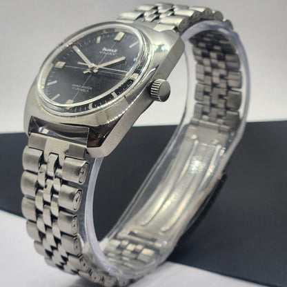 Vintage Original HMT Vijay Hand Winding 17 Jewels Black Face Silver Bracelet Men's Wrist Watch F23