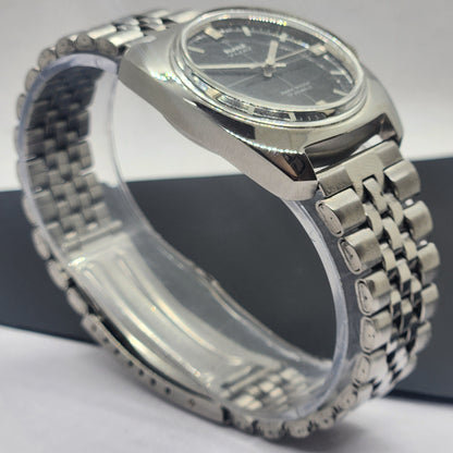 Vintage Original HMT Vijay Hand Winding 17 Jewels Black Face Silver Bracelet Men's Wrist Watch F23