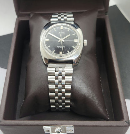 Vintage Original HMT Vijay Hand Winding 17 Jewels Black Face Silver Bracelet Men's Wrist Watch F23
