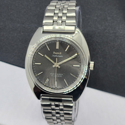 Vintage Original HMT Kohinoor Hand Winding 17 Jewels Gray Face Silver Bracelet Men's Wrist Watch F24