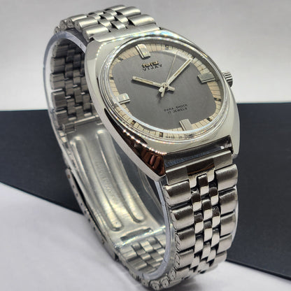 Vintage Original HMT Vijay Hand Winding 17 Jewels Gray Face Silver Bracelet Men's Wrist Watch F27
