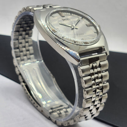 Vintage Original HMT Vijay Hand Winding 17 Jewels Gray Face Silver Bracelet Men's Wrist Watch F28