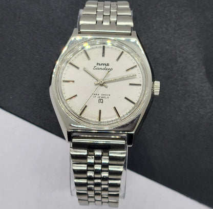 Vintage Original HMT Sandeep Hand Winding 17 Jewels White Face Silver Bracelet Men's Wrist Watch F29