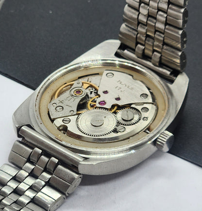 Vintage Original HMT Vijay Hand Winding 17 Jewels White Face Silver Bracelet Men's Wrist Watch F30