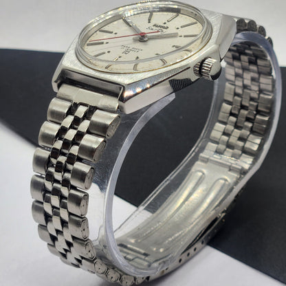 Vintage Original HMT Sartaj Hand Winding 17 Jewels White Face Silver Bracelet Men's Wrist Watch F31