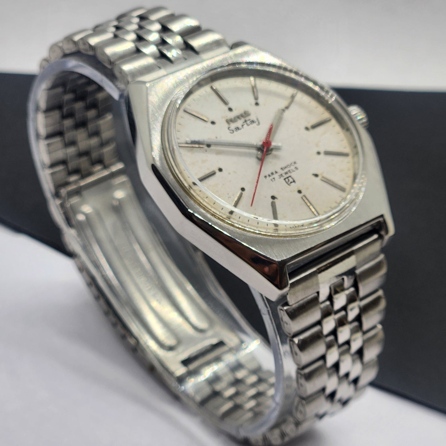 Vintage Original HMT Sartaj Hand Winding 17 Jewels White Face Silver Bracelet Men's Wrist Watch F31