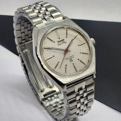 Vintage Original HMT Sartaj Hand Winding 17 Jewels White Face Silver Bracelet Men's Wrist Watch F31