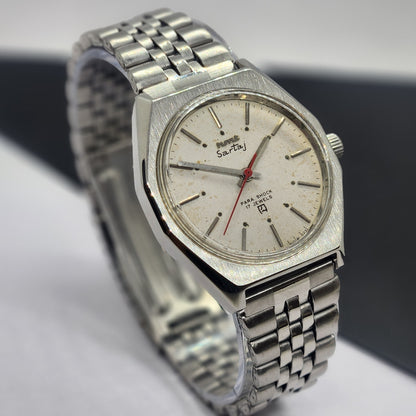 Vintage Original HMT Sartaj Hand Winding 17 Jewels White Face Silver Bracelet Men's Wrist Watch F31