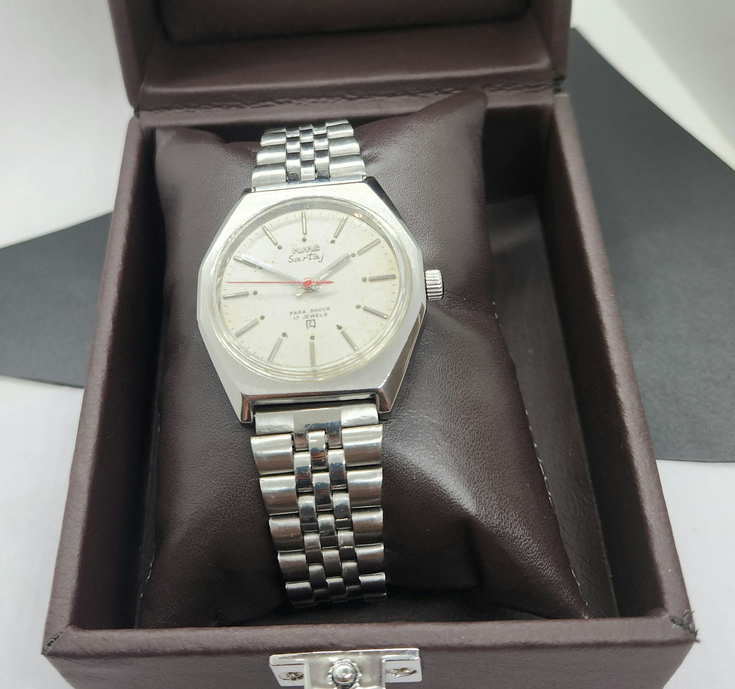 Vintage Original HMT Sartaj Hand Winding 17 Jewels White Face Silver Bracelet Men's Wrist Watch F31