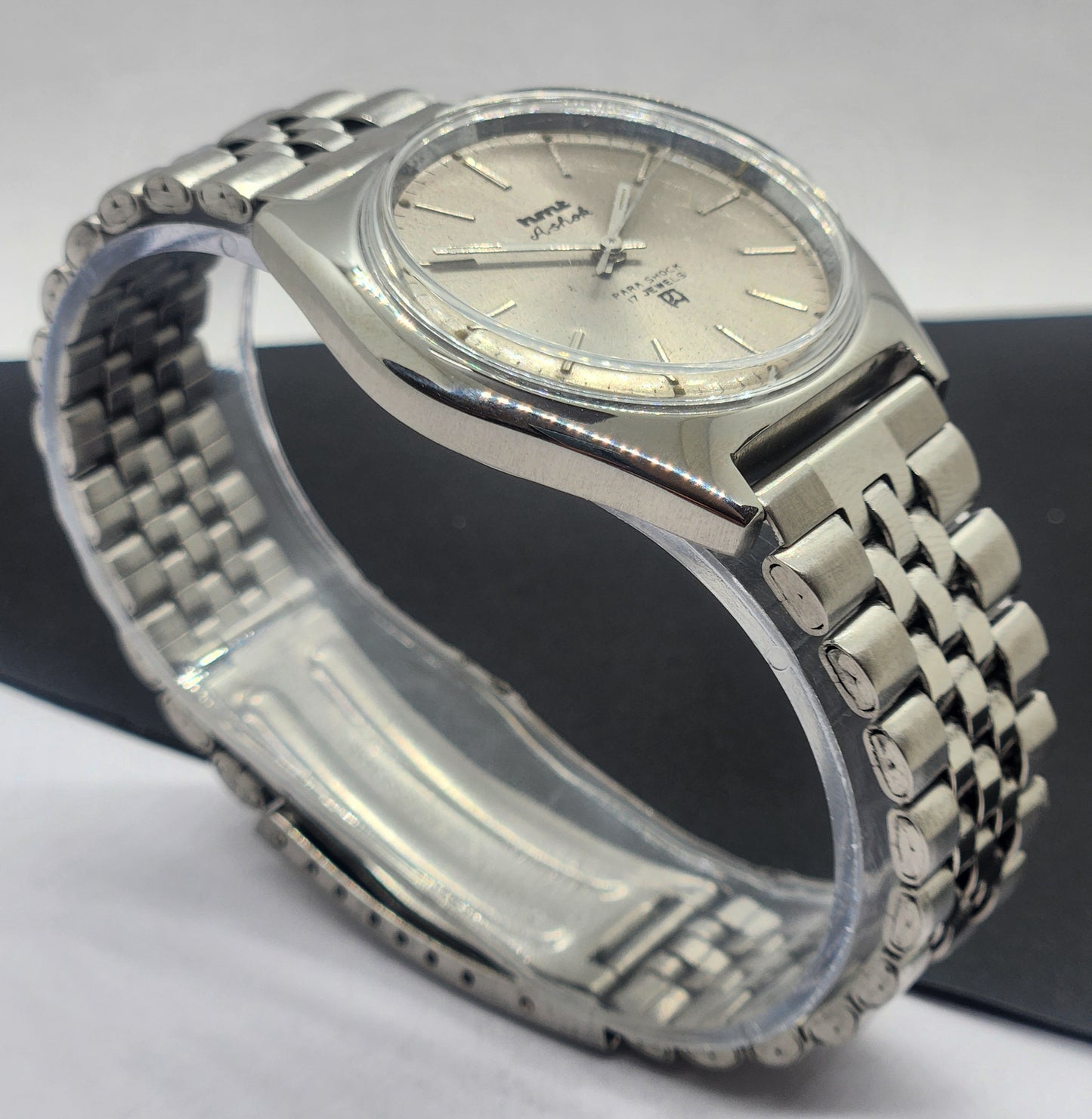 Vintage Original HMT Ashok Hand Winding 17 Jewels Silver Face Silver Bracelet Men's Wrist Watch F33
