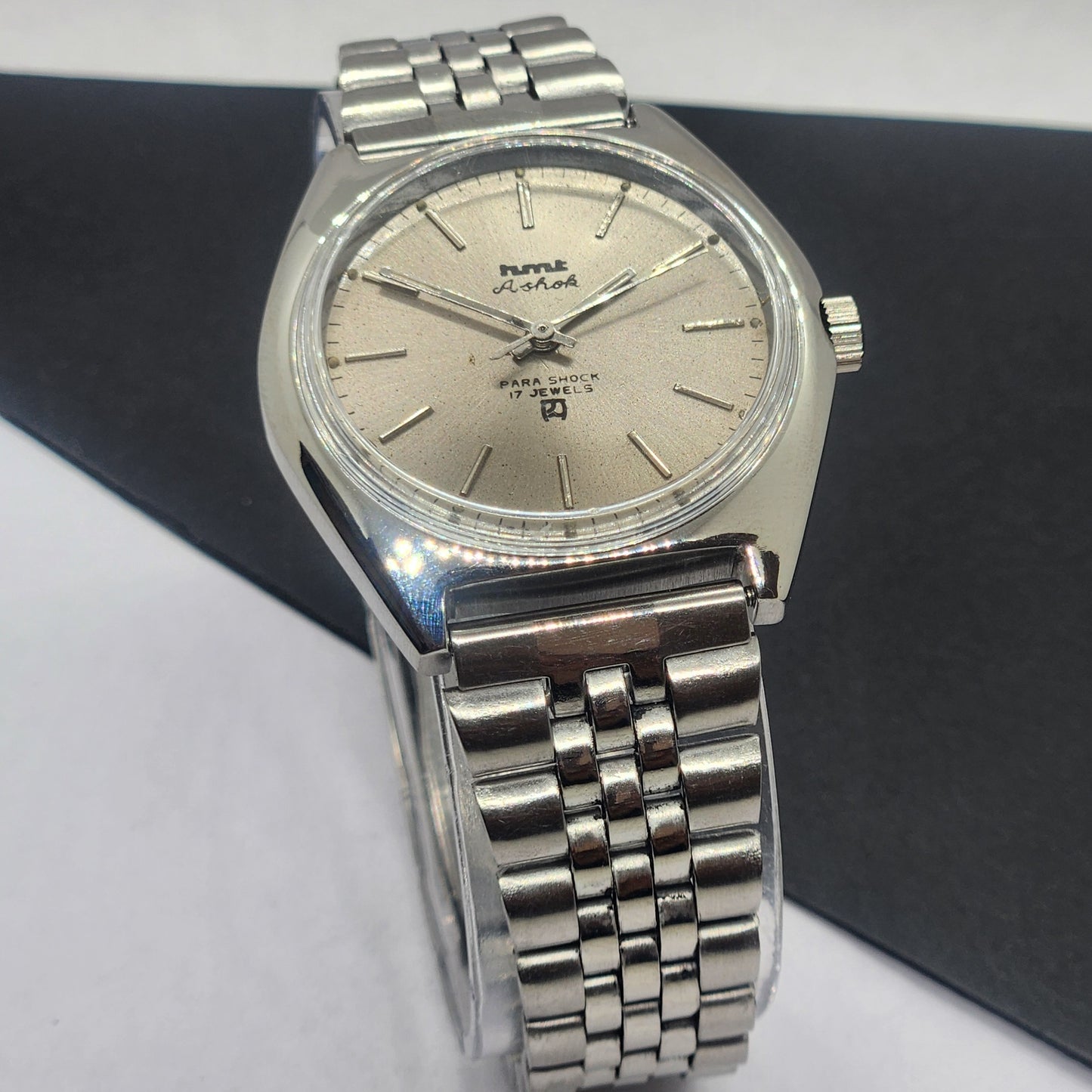 Vintage Original HMT Ashok Hand Winding 17 Jewels Silver Face Silver Bracelet Men's Wrist Watch F33