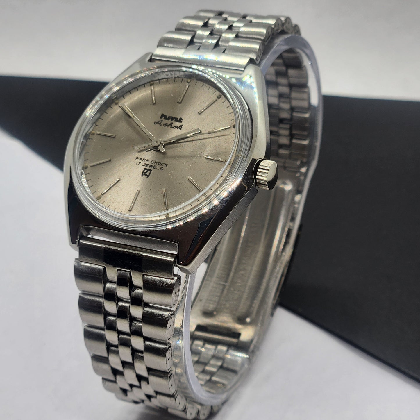Vintage Original HMT Ashok Hand Winding 17 Jewels Silver Face Silver Bracelet Men's Wrist Watch F33
