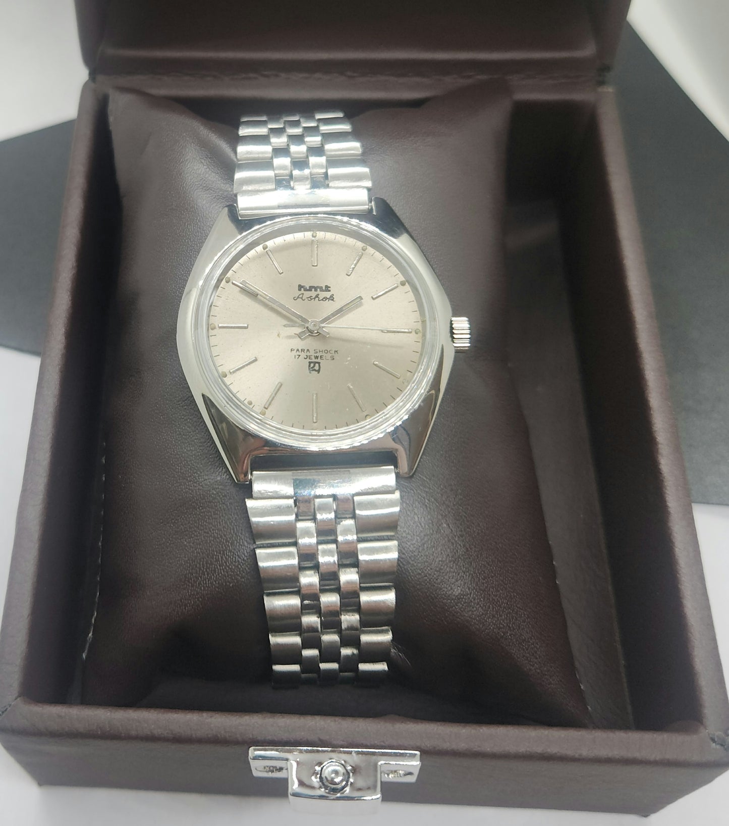 Vintage Original HMT Ashok Hand Winding 17 Jewels Silver Face Silver Bracelet Men's Wrist Watch F33