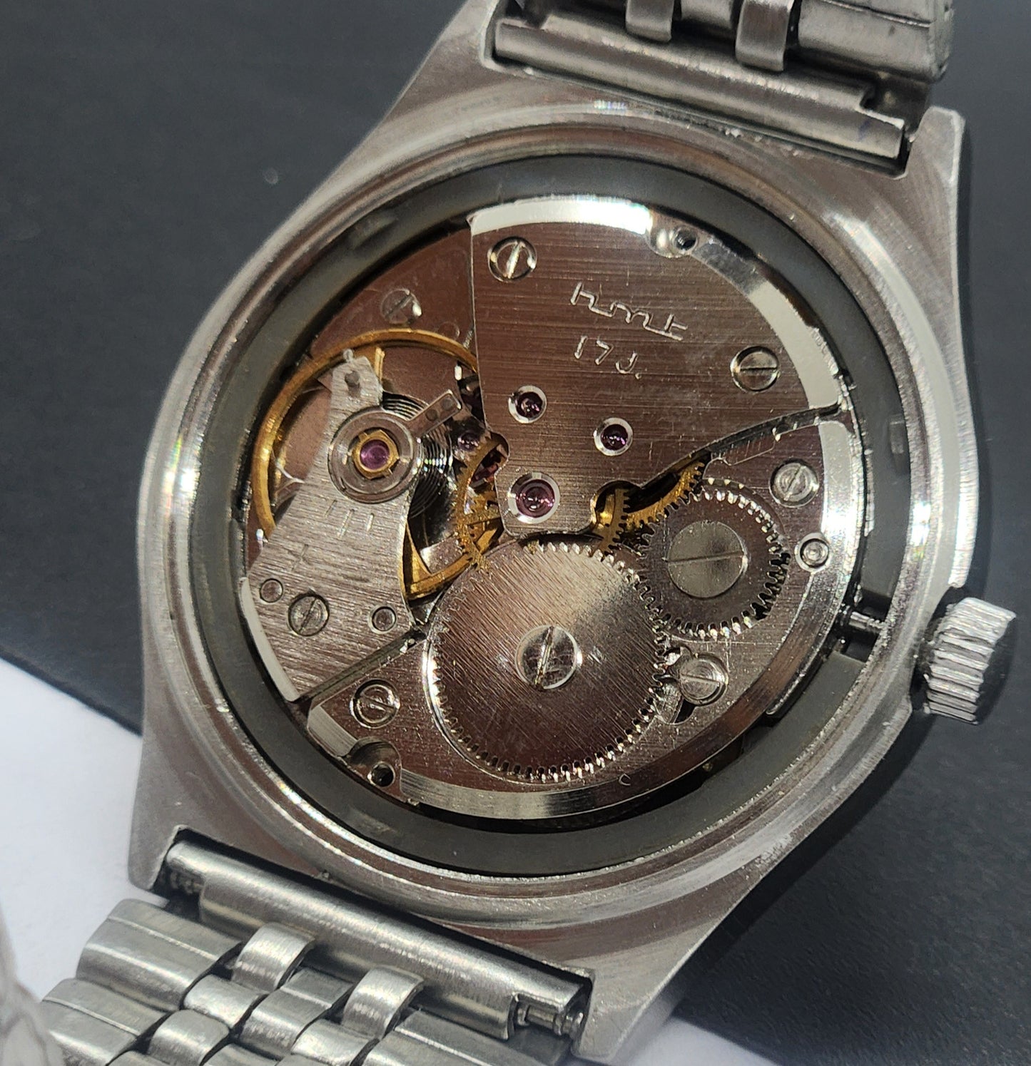 Vintage Original HMT Chethan Hand Winding 17 Jewels golden Face Silver Bracelet Men's Wrist Watch F34