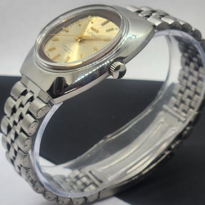 Vintage Original HMT Chethan Hand Winding 17 Jewels Golden Face Silver Bracelet Men's Wrist Watch F35